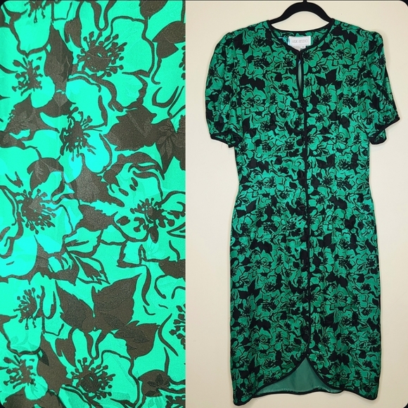 Vintage 1990's wiggle button front key hole floral dress - Silk Studio - Picture 1 of 9